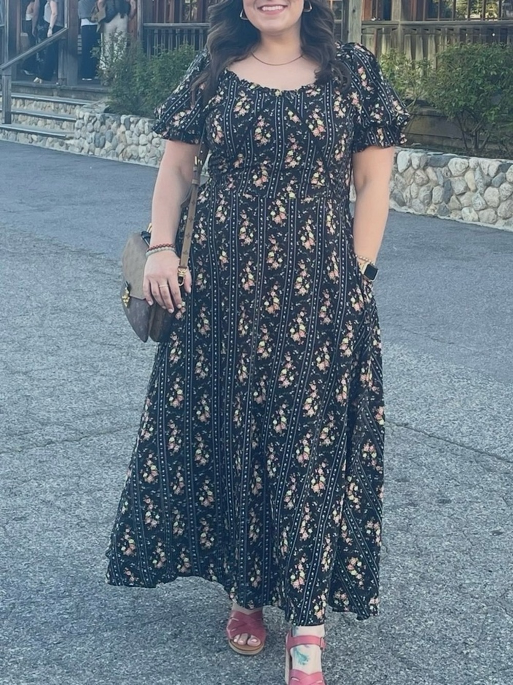 Ivy City Co Floral Black Maxi Dress with Puff Sleeves